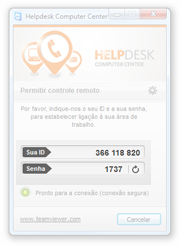 Janela do Helpdesk Computer Center com o ID e a senha de acesso